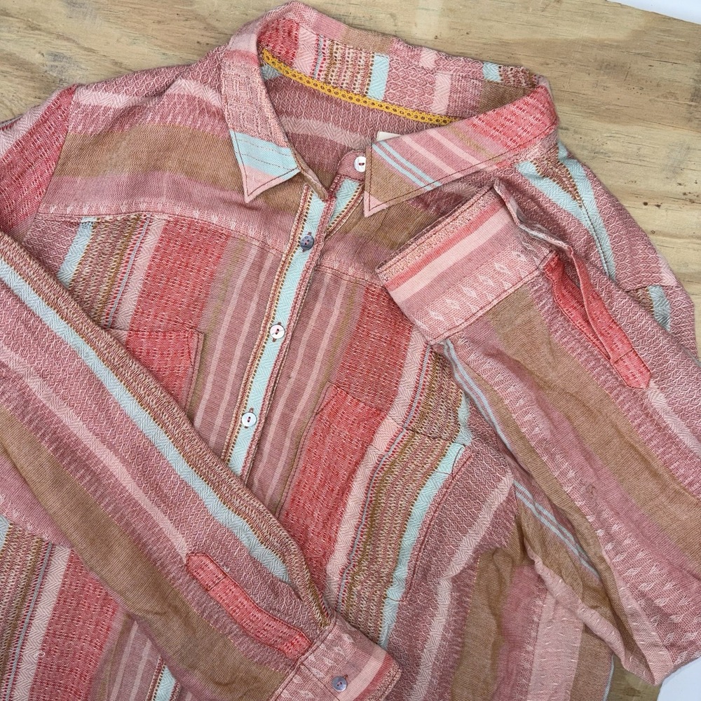 ANTHROPOLOGIE Maeve 8 Calipatria Metallic Striped Button Down Wool Blend Relaxed